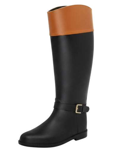 Botas Lluvia Luxury Eternity Buckle Negro / Camel